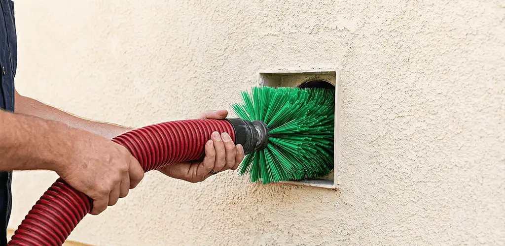 Air duct cleaning brush removing debris from a vent opening in Sioux Falls, SD