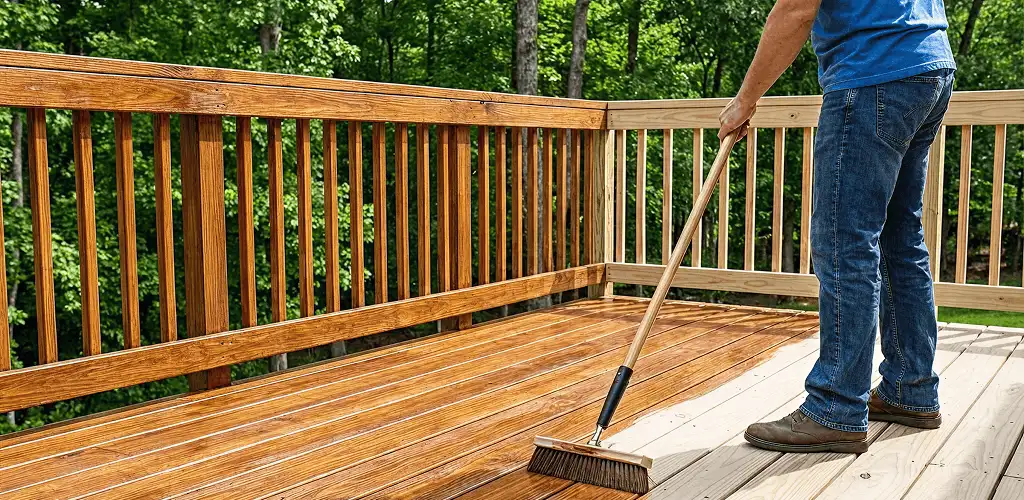 Deck staining and sealing application on a wood deck in Sioux Falls, SD