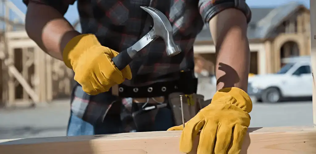Handyman fixing wood trim with a hammer for home repairs in Sioux Falls, SD