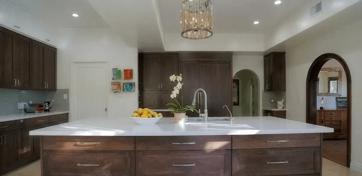 Cabinet refacing project with updated kitchen cabinets and island in Sioux Falls, SD