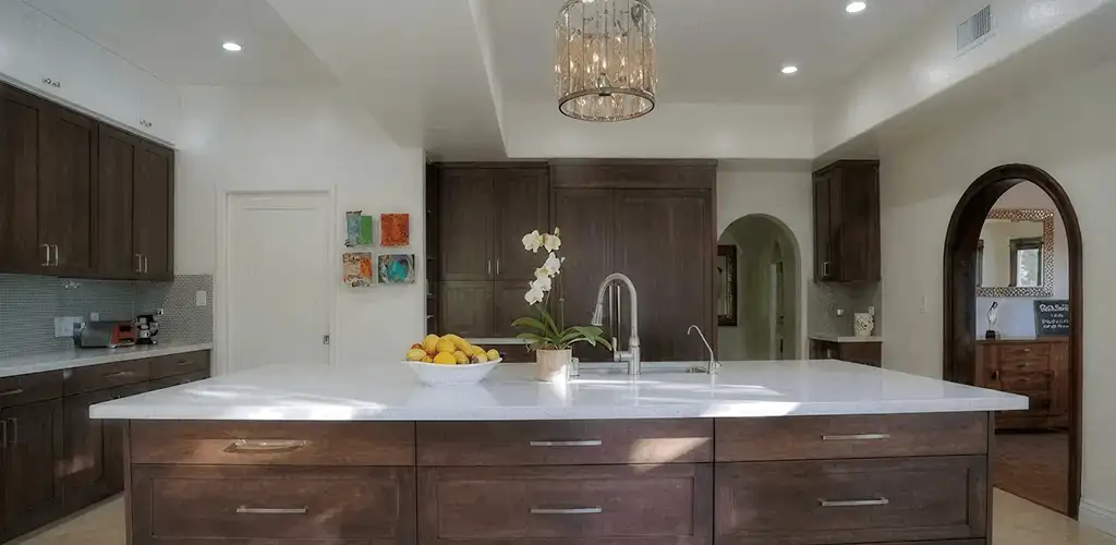 Cabinet refacing project with updated kitchen cabinets and island in Sioux Falls, SD