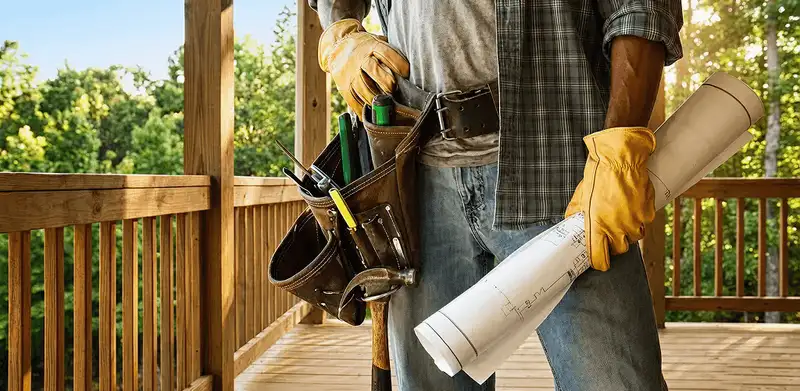 Professional handyman with tool belt ready for home repairs in Sioux Falls, SD